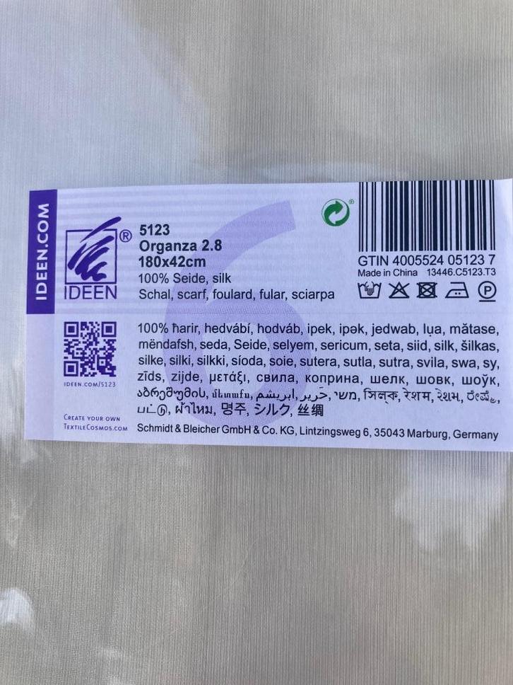 6 x zijden sjaal organza 180 x 42 voor verven of vilten, Hobby en Vrije tijd, Stoffen en Lappen, Nieuw, Satijn of Zijde, 30 tot 120 cm