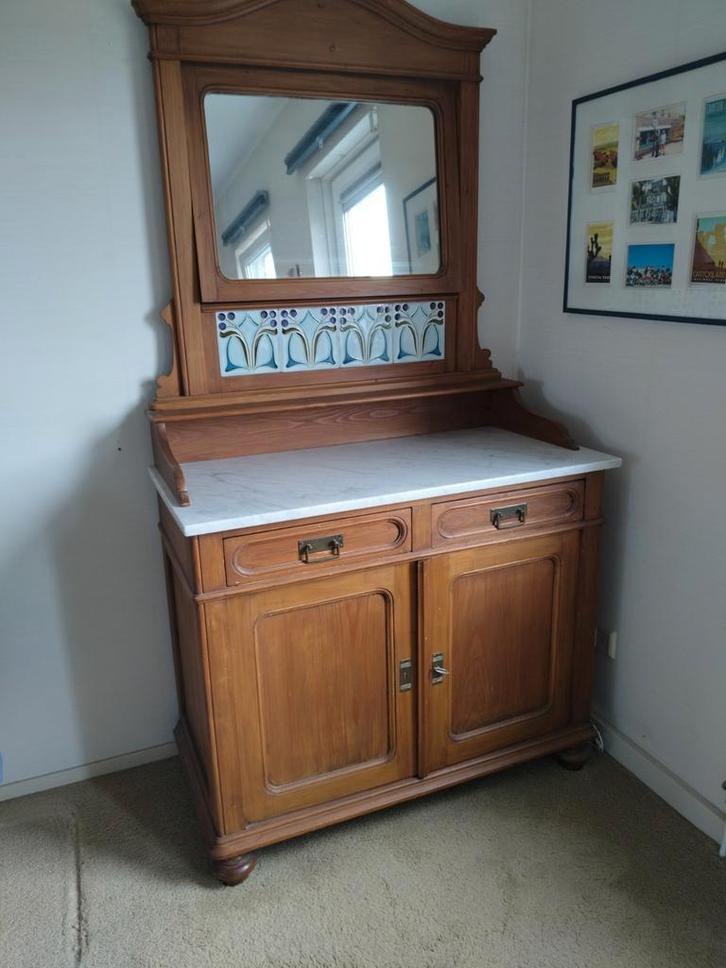 Jugendstil toilettafel/dressoir met lampetkan-kastje, Huis en Inrichting, Tafels | Kaptafels, Gebruikt, Minder dan 100 cm, 100 tot 150 cm