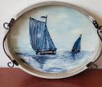 Delft Blauw stijl zeilboten op dienblad. Handgeschilderd., Antiek en Kunst, Ophalen of Verzenden