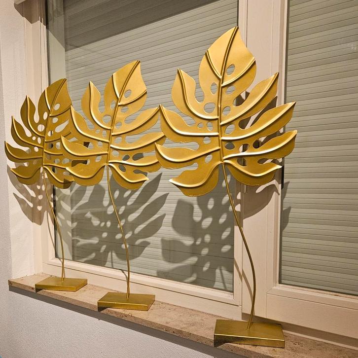 Gouden Bladeren op Voet - Set van 3 - 69cm, Huis en Inrichting, Woonaccessoires | Wanddecoraties, Ophalen of Verzenden