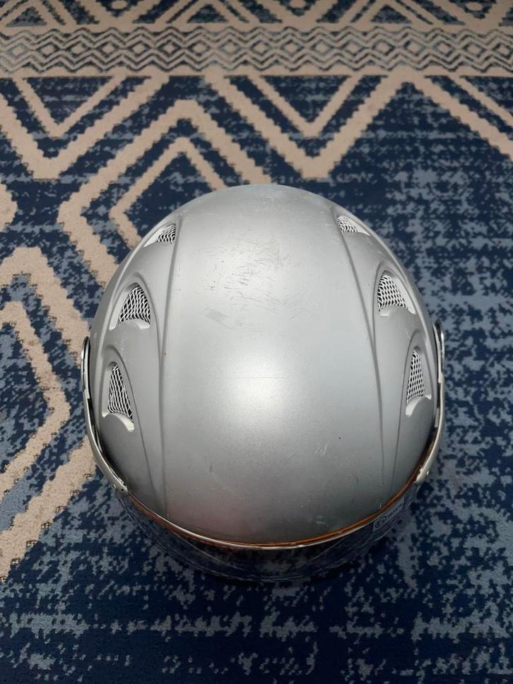 Zilveren Motorhelm - Vintage Stijl, Fietsen en Brommers, Brommerhelmen, Gebruikt, Large, Ophalen of Verzenden