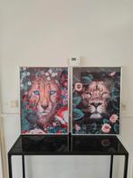 schilderij cheetah en leeuw, Schilderij, Ophalen of Verzenden