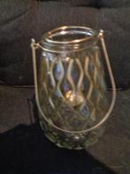 22 cm hoge glazen theelicht houder helder met goud, Ophalen of Verzenden, Zo goed als nieuw