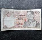 Thais bankbiljet 10 baht Thailand koning Bhumibol gestempeld, Postzegels en Munten, Bankbiljetten | Azië, Ophalen of Verzenden