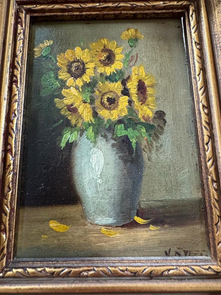 Zonnebloemen schilderij met lijst, Antiek en Kunst, Kunst | Schilderijen | Klassiek, Ophalen of Verzenden