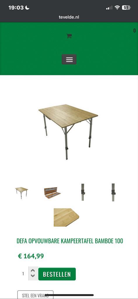 Defa Bamboe Kampeertafel - Opvouwbaar, Caravans en Kamperen, Kampeermeubelen, Gebruikt, Campingtafel, Ophalen of Verzenden