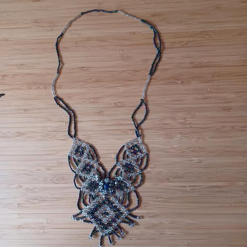 Vintage Kralenketting met Blauwe Steen, Sieraden, Tassen en Uiterlijk, Kettingen, Gebruikt, Overige materialen, Overige kleuren