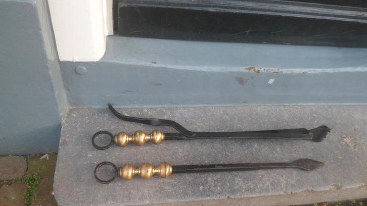 HAARDSTEL haardset pook haardtang zwart smeedijzer + messing, Huis en Inrichting, Woonaccessoires | Overige, Gebruikt, Ophalen of Verzenden