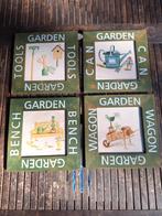 4 houten schilderijen, Tuin en Terras, Ophalen, Zo goed als nieuw