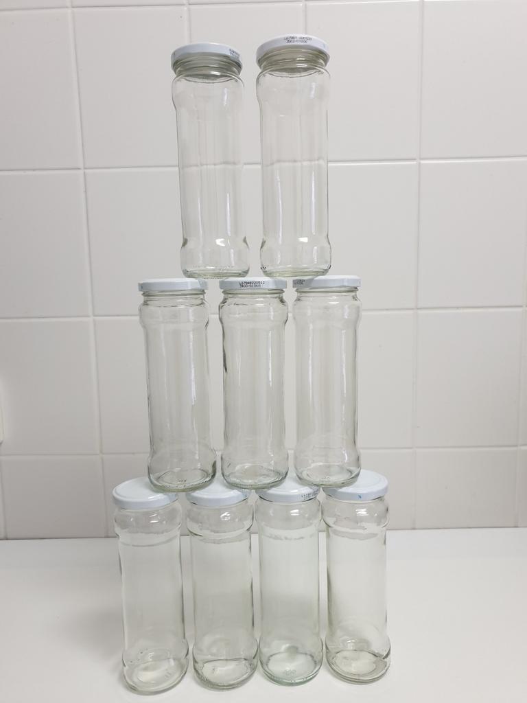 12 Lege glazen potten van 330ml, Huis en Inrichting, Keuken | Potten en Pannen, Ophalen of Verzenden, Zo goed als nieuw, Glas
