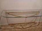 Messing Glazen Console/Sidetable, Ophalen, 100 tot 150 cm, Zo goed als nieuw, Glas