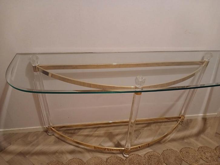 Messing Glazen Console/Sidetable, Huis en Inrichting, Tafels | Sidetables, Zo goed als nieuw, 25 tot 50 cm, 100 tot 150 cm, Overige vormen