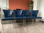 GRATIS 4 blauwe eetkamerstoelen, beschadigd, Ophalen, Gebruikt, Blauw, Leer