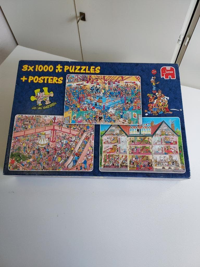 Te koop: Jan van Haasteren puzzels, 3 in 1 doos, Ophalen, 500 t/m 1500 stukjes, Gebruikt, Legpuzzel
