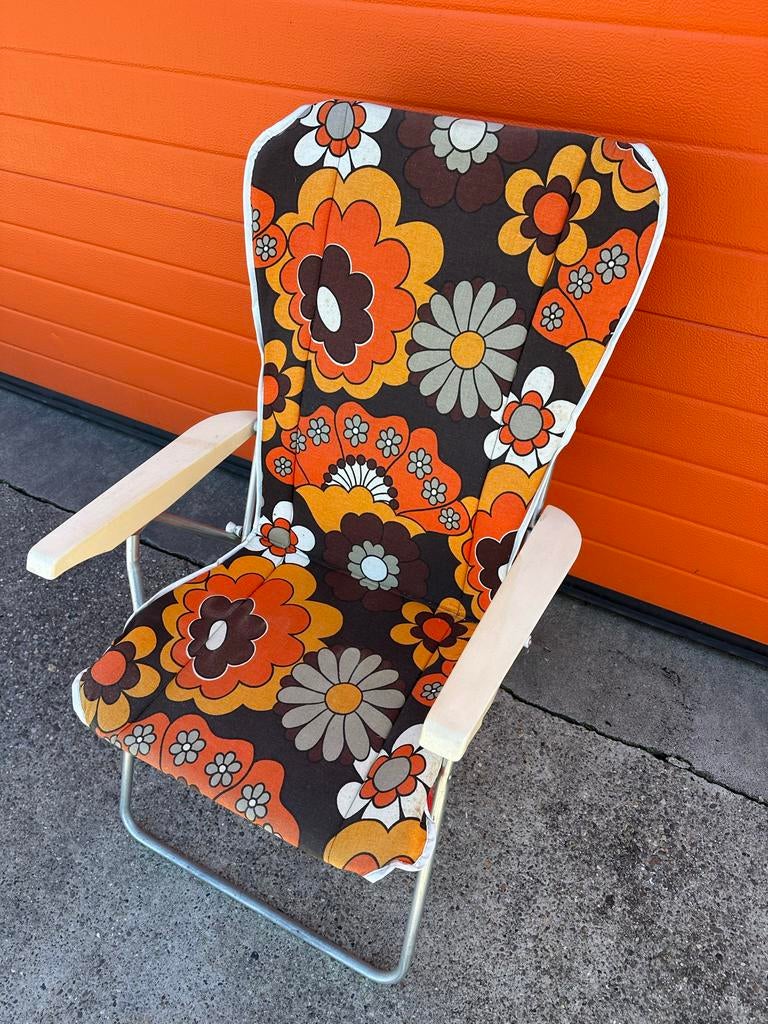 Vintage Tuinstoel - Bloemenprint - Inklapbaar, Ophalen of Verzenden, Zo goed als nieuw, Metaal, Inklapbaar