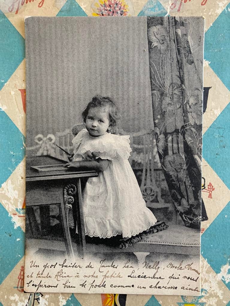 1906 Meisje met griffel en leitje (SL), Ophalen of Verzenden, Voor 1920, Gelopen, Kinderen