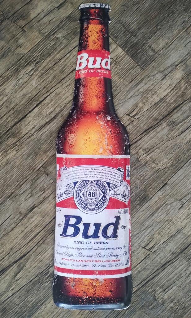 Budweiser bier reclamebord, Verzamelen, Biermerken, Gebruikt, Reclamebord, Plaat of Schild, Overige merken, Ophalen of Verzenden