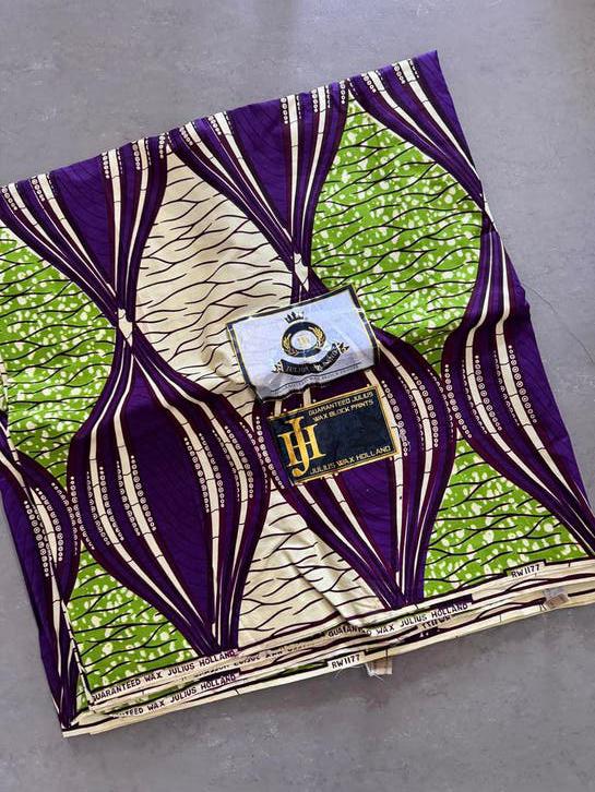 Julius Wax Holland Batik Afrika Print Stof - 6 Yards, Hobby en Vrije tijd, Stoffen en Lappen, 120 cm of meer, Paars, Ophalen of Verzenden
