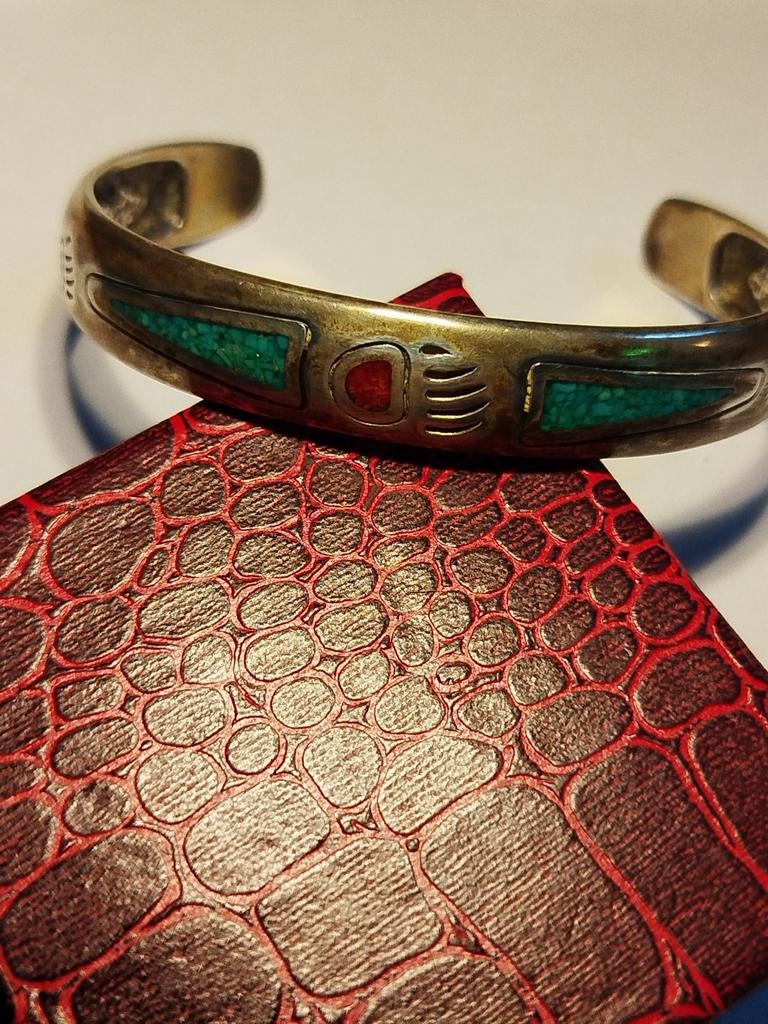 Zilveren Navajo manchet/klem armband, Ophalen of Verzenden, Zilver, Met edelsteen