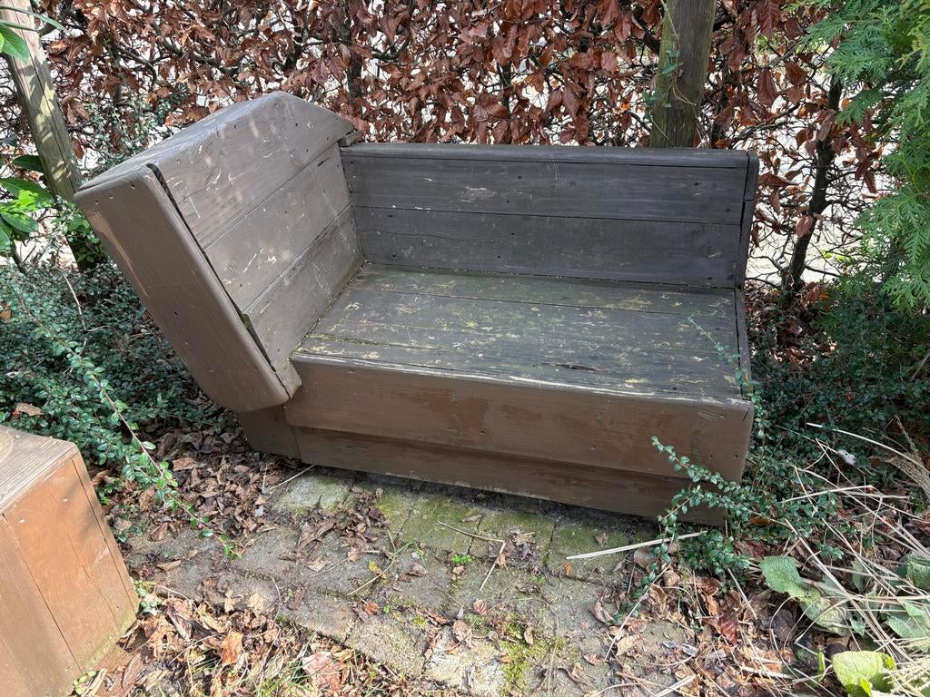 Leuk klein houten tuinbankje, Tuin en Terras, Ophalen, Gebruikt, Hout