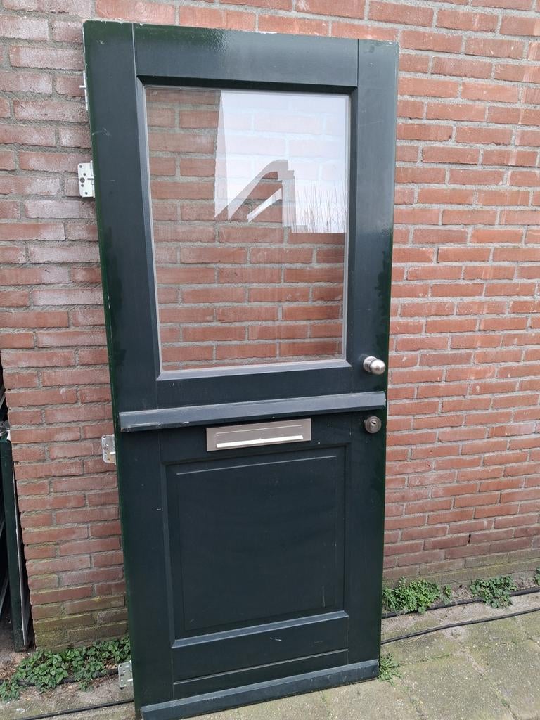 Hardhouten voordeur 88x210 borsthoogte 117cm, Ophalen, 200 tot 215 cm, Glas, Buitendeur