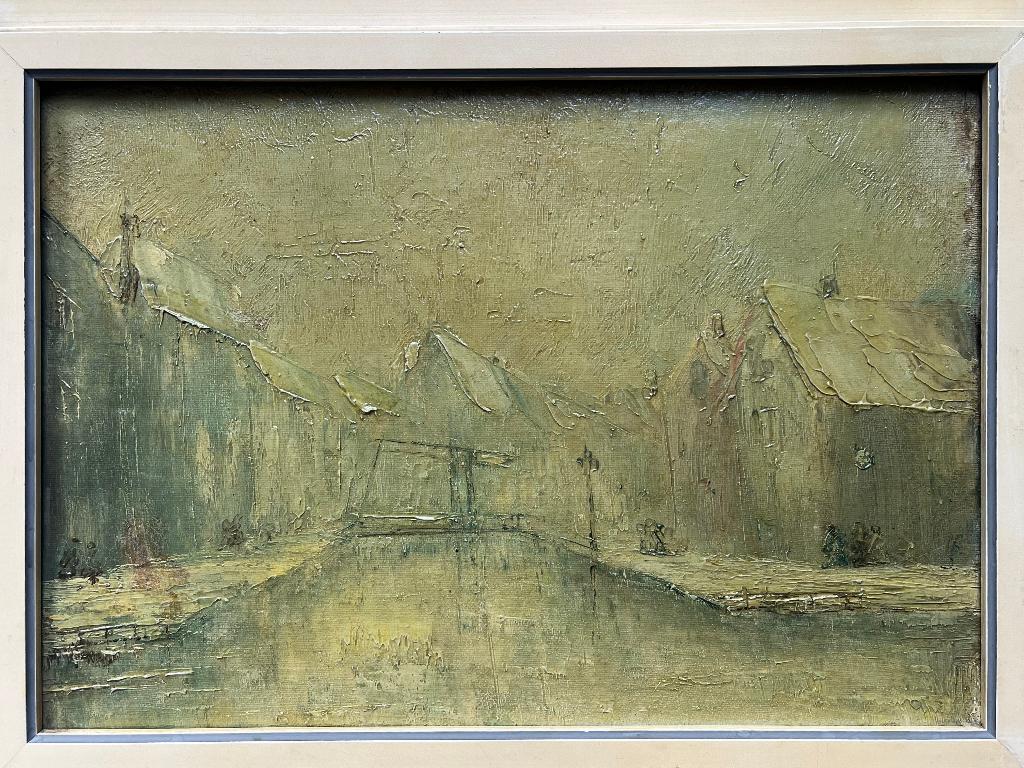 Teun Gijssen Olieverf schilderij Wintergezicht Hoorn, Antiek en Kunst, Ophalen of Verzenden