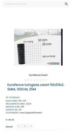 Eurofence tuingaas zwart 50x50x2.5MM, 100CM, 25M, Ophalen, Nieuw, 20 meter of meer, Gaas