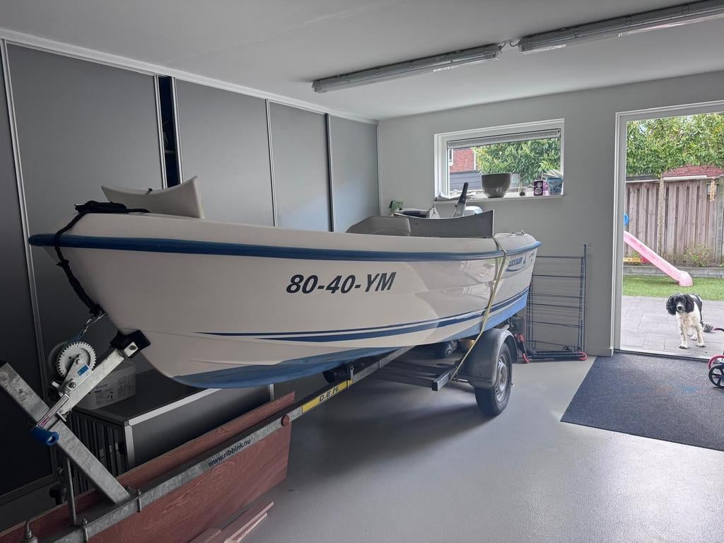 Quicksilver 410 visboot/ honda 30 pk op knuppel nieuwstaat., Watersport en Boten, Vis- en Consoleboten, Ophalen, 10 tot 30 pk