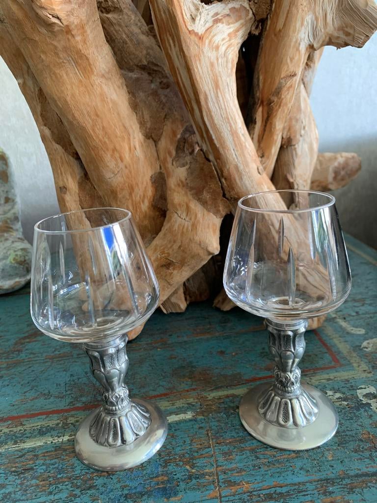 Kelkglazen met metalen voet, Antiek en Kunst, Ophalen of Verzenden