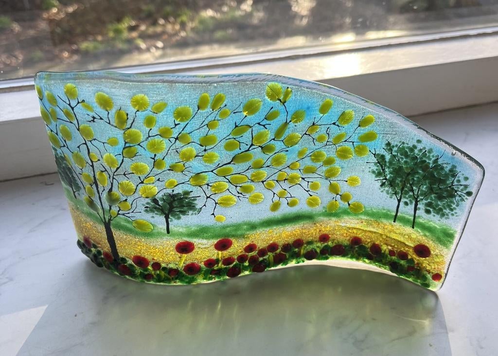 Glas wave glasfusing boom bloem landschap klaproos veld, Huis en Inrichting, Groen, Overige stijlen, Nieuw, Ophalen of Verzenden