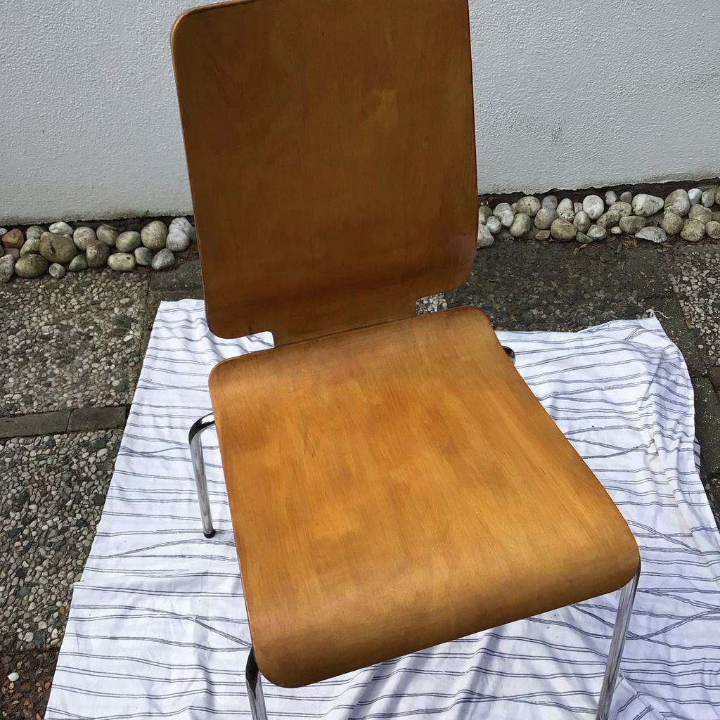 Houten stoel met metalen onderstel, Huis en Inrichting, Gebruikt, Overige kleuren, Ophalen of Verzenden, Eén