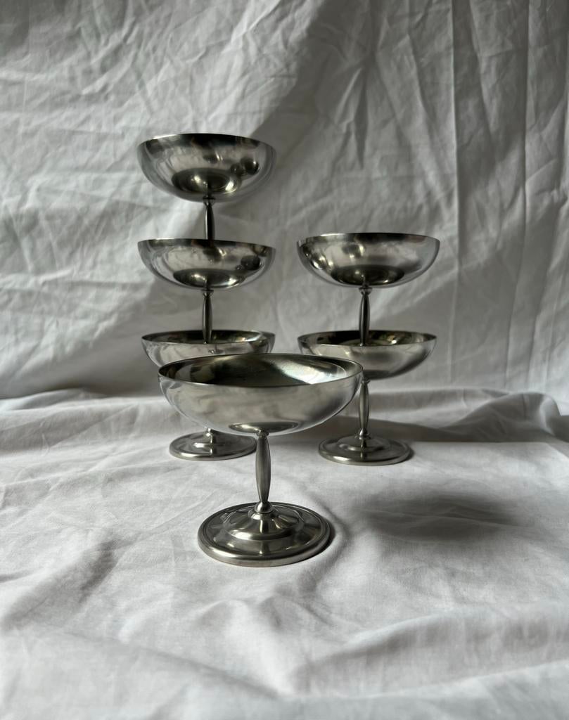 Vintage Franse RVS ijscoupes Jean Couzon, dessert, cocktail, Huis en Inrichting, Keuken | Servies, Ophalen, Overige materialen