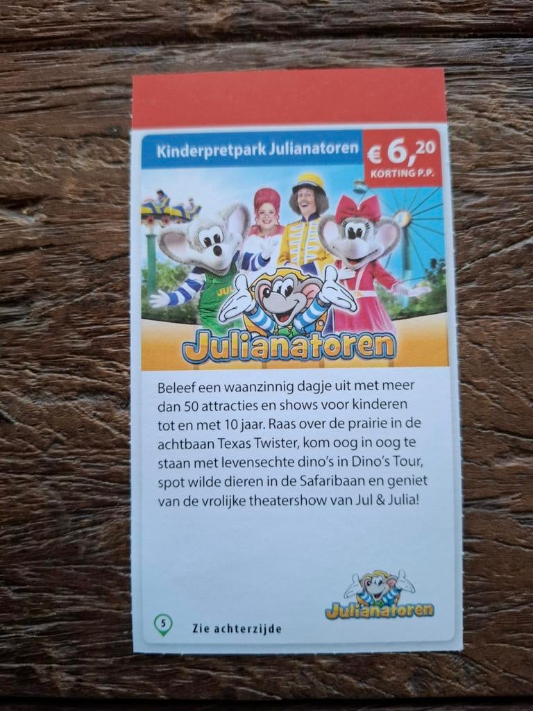 Kinderpretpark Julianatoren €6,20 korting p.p., Drie personen of meer, Kortingsbon, Pretpark