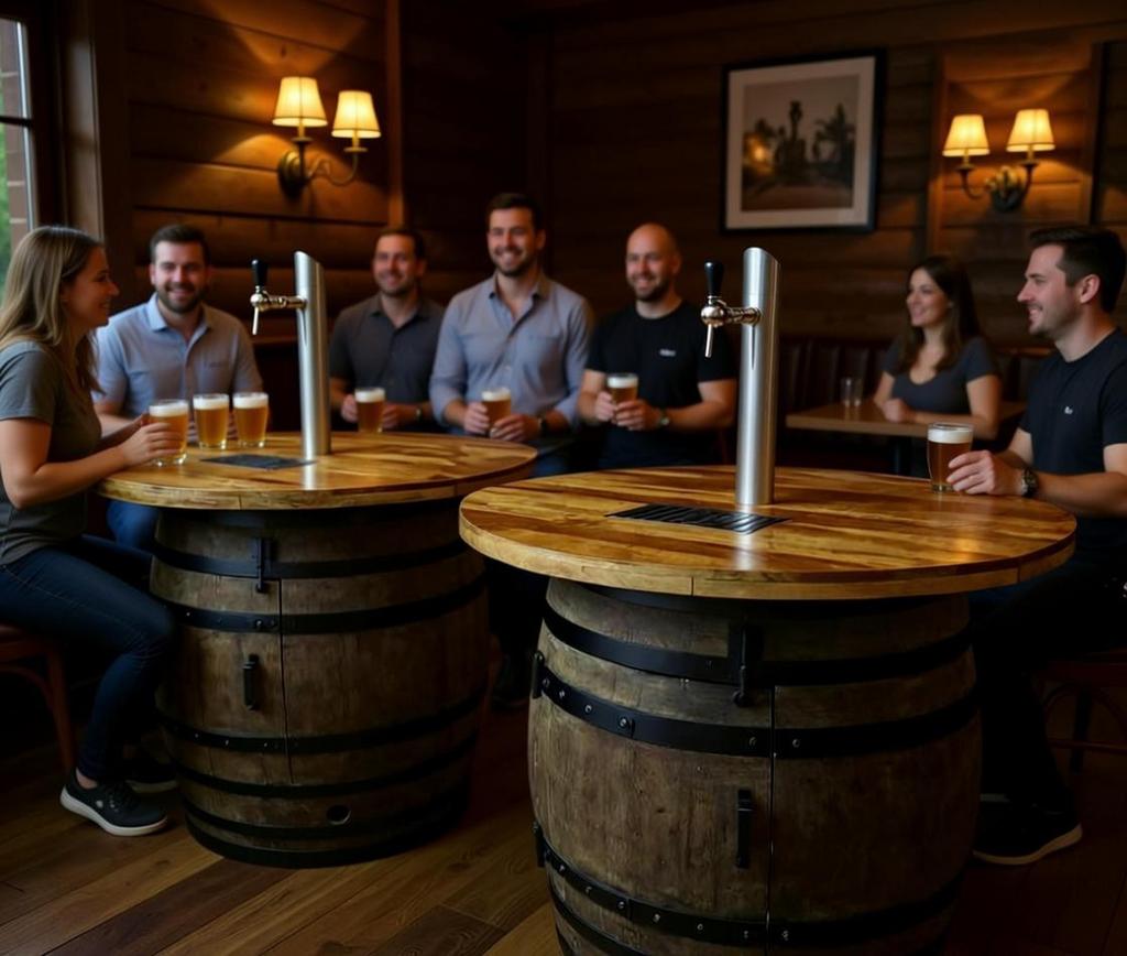 Zelf tap tafel van wijnvat en mangohouten blad!, Ophalen, Nieuw