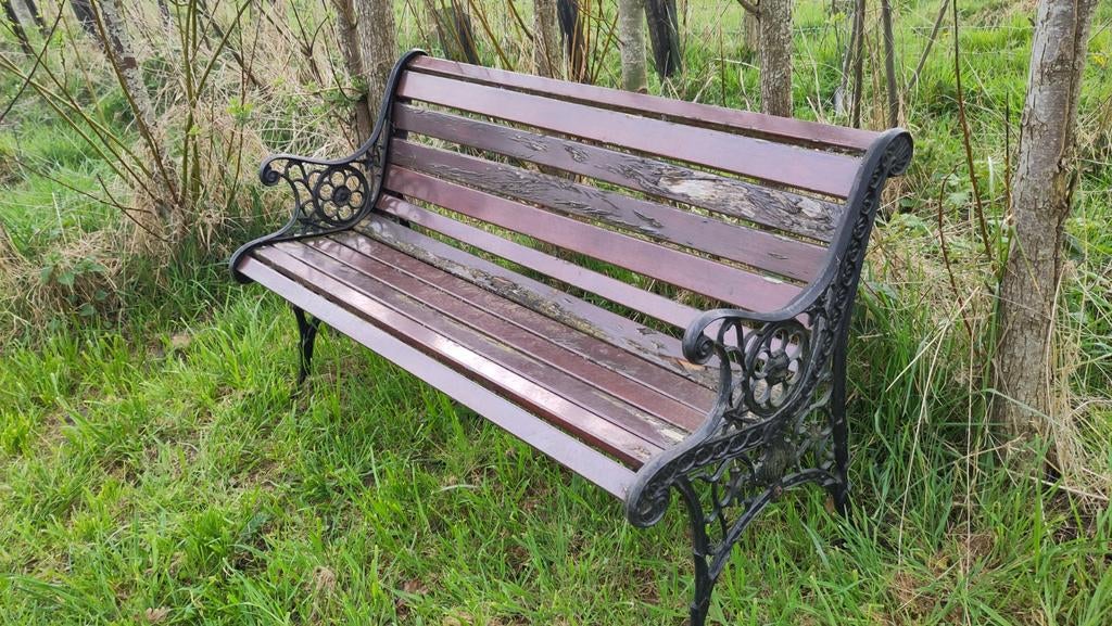 Leuk bankje met steunen van gietijzer, Tuin en Terras, Ophalen, Gebruikt, Metaal