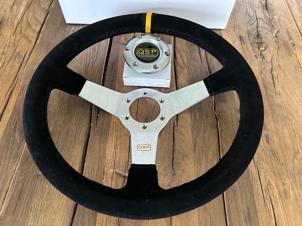 QSP 350mm 70mm suede zilver sportstuur autostuur stuur, Ophalen of Verzenden