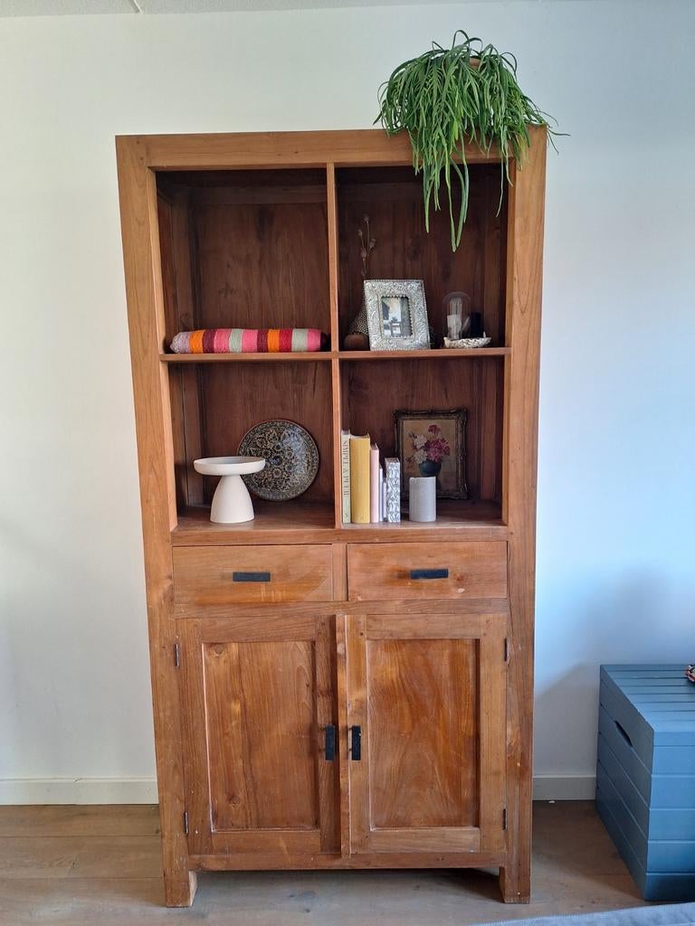 Hoge teak houten kast, Huis en Inrichting, Kasten | Buffetkasten, Ophalen of Verzenden, Gebruikt, 25 tot 50 cm, Minder dan 100 cm