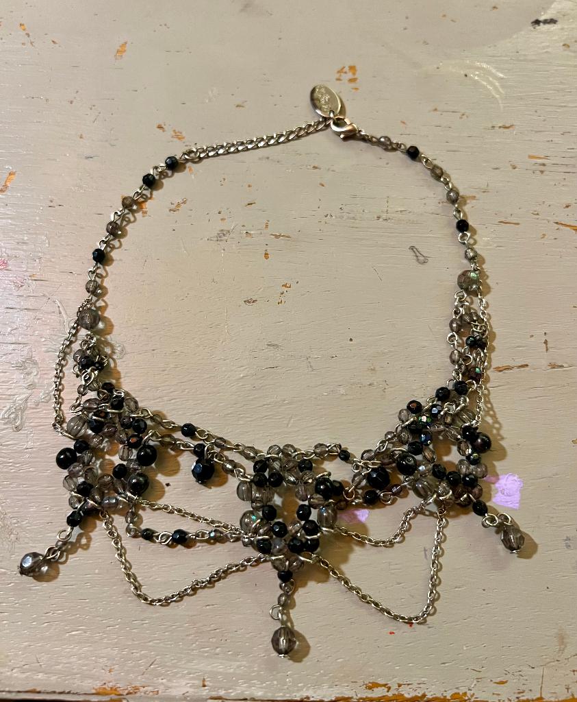 Mexx vintage kralen ketting halsketting choker zilver zwart, Overige materialen, Verstelbaar, Zwart, Ophalen of Verzenden