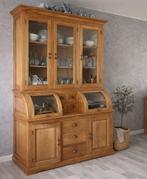 Massief teakhouten buffet/vitrinekast 2-delig, Huis en Inrichting, Kasten | Buffetkasten, Ophalen, Gebruikt, 100 tot 150 cm, 200 cm of meer