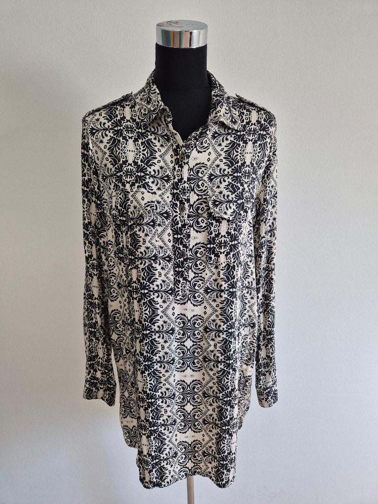 Top97 - Zwart-cremekleurige Tessa Koops blouse mt L (1), Ophalen of Verzenden, Zo goed als nieuw, Zwart