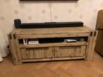 Acacia houten Tv kast serie Bassano licht greywash, Ophalen, Gebruikt, 100 tot 150 cm, Minder dan 100 cm