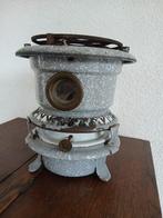 Vintage petroleumstel grijs emaille met lont hoogte 20 cm, Ophalen of Verzenden