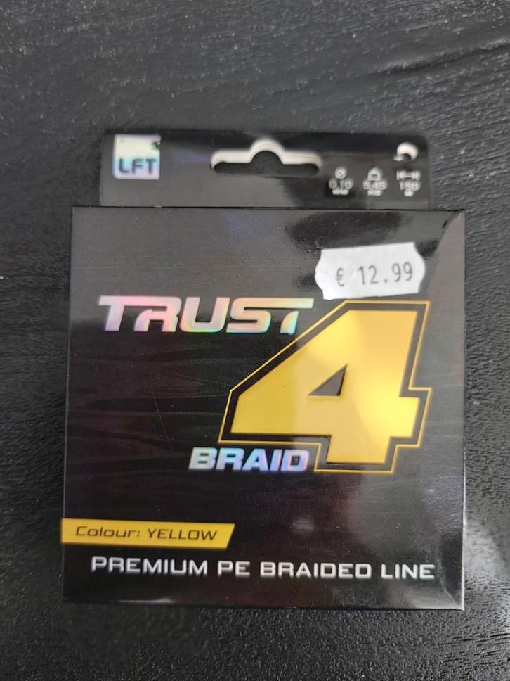 Trust 4 Braid Premium PE Gevlochten Vislijn Geel, Watersport en Boten, Hengelsport | Algemeen, Nieuw, Vislijn, Ophalen of Verzenden