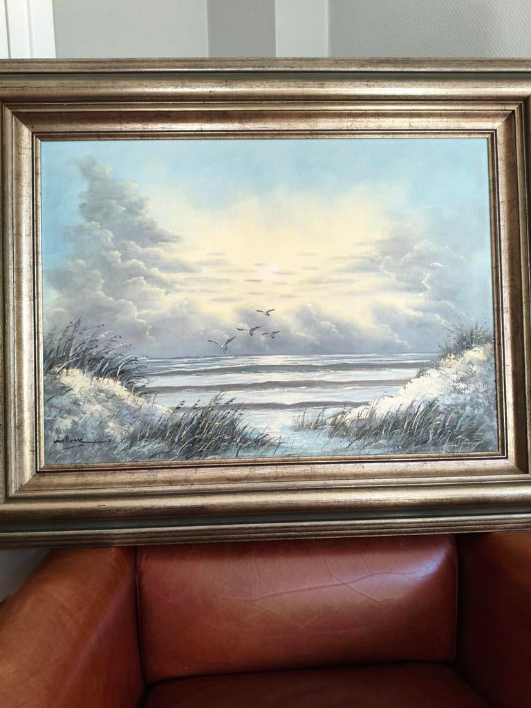Schilderij 'Zeegezicht met Duinen' gesigneerd Van Nesse, Antiek en Kunst, Kunst | Schilderijen | Klassiek, Ophalen