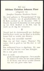 Weesperkarspel 1903 - Utrecht 1959 Adriana Floor, Ophalen of Verzenden, Bidprentje