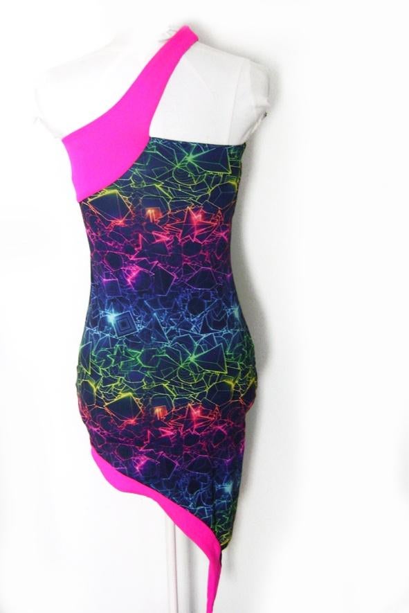 cyberdog jurk regenboog neon fluor cybergoth rave clubwear, Overige kleuren, Verzenden, Zo goed als nieuw, Maat 36 (S)