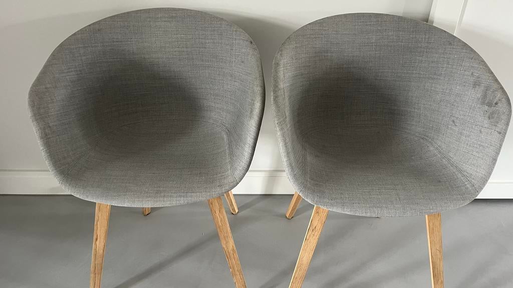 Hay eetkamerstoelen - opknapper, Huis en Inrichting, Stoelen, Gebruikt, Twee, Hout, Grijs, Ophalen