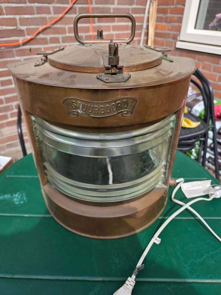 Vintage koperen scheepslamp Den Haan Rotterdam, Antiek en Kunst, Antiek | Lampen, Ophalen of Verzenden