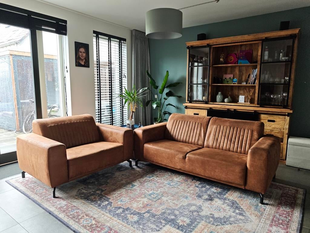 Bankstel: 2,5 zits en loveseat, Ophalen of Verzenden, Zo goed als nieuw, Industrieel