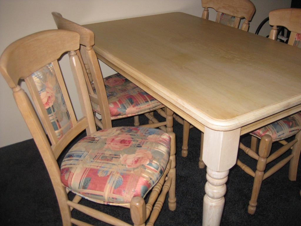 4 Eiken Whitewash eetkamer stoelen, Huis en Inrichting, Stoelen, Ophalen, Bruin, Zo goed als nieuw, Vier